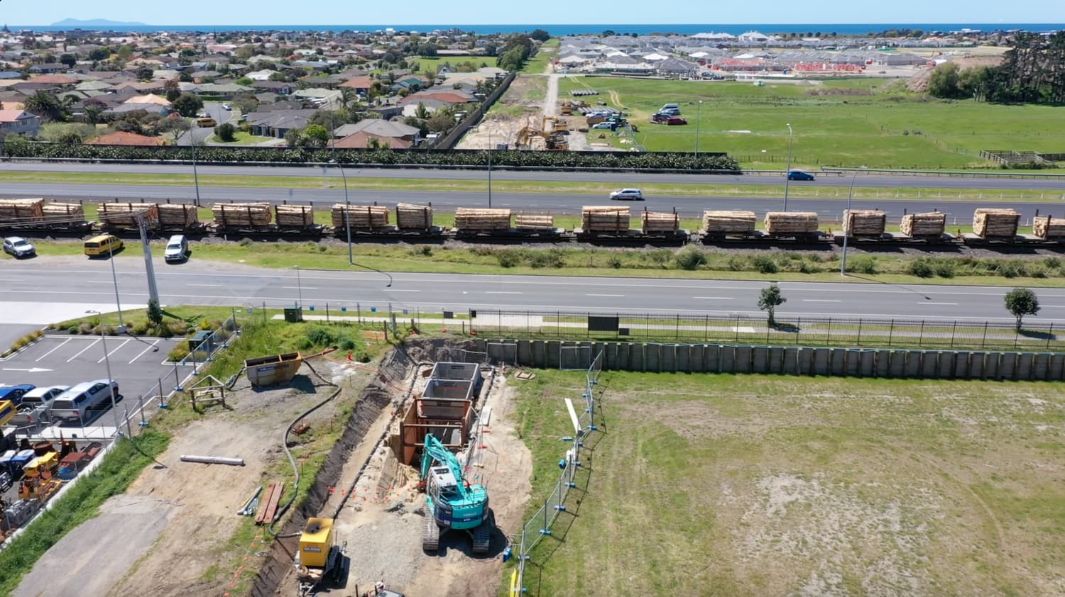 Aerial view of Te Maunga Outfall project area